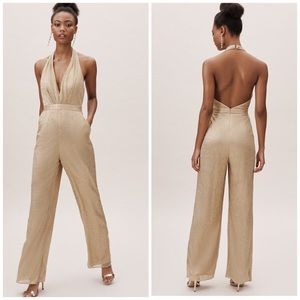NEW BHLDN by Anthropologie Jelena Halter Jumpsuit Gold Metallic